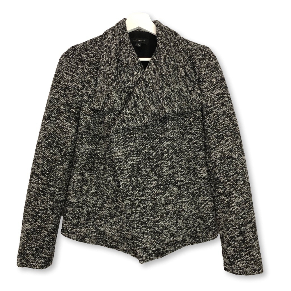 Ann Taylor Black White Tweed Blazer Open Front XS